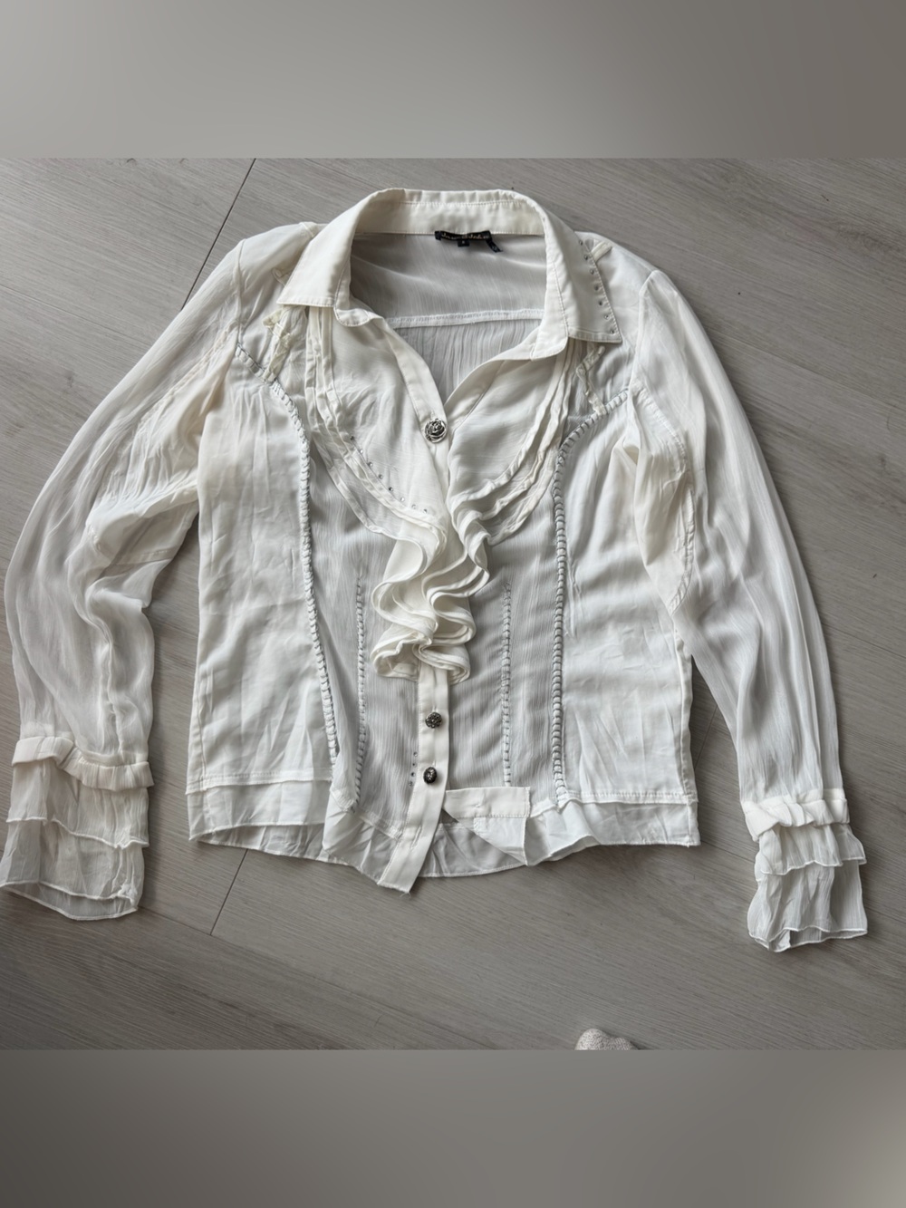 Ruffled Button-Front Blouse - White